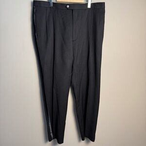 Pronto Uomo Men's 100% Wool Dress Pants Black Size Tag: 40 Leg Stripe Formal‎